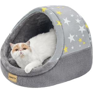Jiupety Cute Cat Beds for Indoor Cats, Cat Cave Bed for Kittens, Burrowing Cat Bed & Puppy Bed with Anti-Slip Bottom, Washable Removable Cushion, L(19"x17"x16"), Gray Star