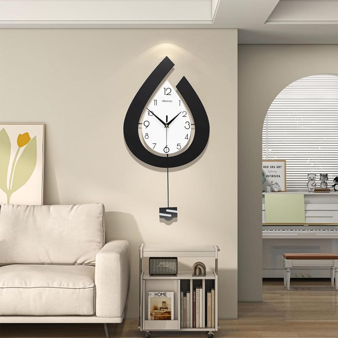 Large Decorative Wall Clock for Living Room Decor Big Pendulum Modern Wall Clock for Kitchen Bedroom Bathroom Non Ticking Silent Wall Clock Battery Operated for Home 31.5 Inch Wall Clock