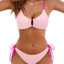 Blooming Jelly Womens Sexy 2 Piece Bikini Sets Cheeky High Cut Bathing Suit Color Block Textured U-Wire Swimsuits 2025 (Pink)