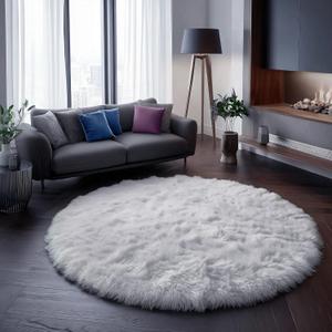 White Round Rug 6Ft for Bedroom, Circular Circle Area Rugs for Living Room, Large Soft Fluffy Shaggy Carpet for Teen Girls Boys, Kids Home Decor Aesthetic, Plush Throw Rugs for Dorm Nursery Playroom,  6' (Round), White