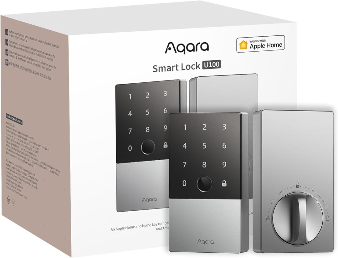 Aqara Smart Lock U100, Fingerprint Keyless Entry Door Lock with Apple Home Key, Touchscreen Keypad, Smart Electronic Deadbolt, IP65 Weatherproof, Supports Apple HomeKit, Alexa, Google, IFTTT, Silver