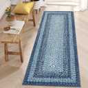 RUGSREAL 2x6 Runner Rug Braided Print Hallway Runner Rug Boho Rug Machine Washable Throw Floor Cover Non Slip Moroccan Carpet for Kitchen Farmhouse Rustic Runner for Living Room Bedroom, Blue