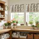 jinchan Amlie Floral Linen Valance Curtain Farmhouse Kitchen Valance for Living Room Laundry Light Filtering Double Layer Cottagecore Window Treatment Rod Pocket 1 Panel 16 Inch Charcoal on Linen