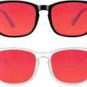 2 Packs Professional Sleep Glasses with 99.9% Blue Light Blocking Dual AR Coatings Red Lens, Computer Gaming Glasses for Men Women, Anti Fatigue & Eye Strain ((01)-black+transparent)