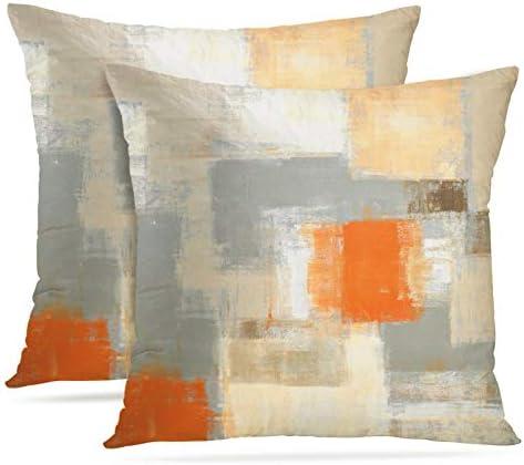 Britimes Throw Pillow Covers Modern Home Art Decor, 20 x 20 Inches Set of 2 Pillow Cases Decorative, Abstract Oil Painting Pillowcases for Bedroom, Living Room, Cushion Couch Sofa, Beige Orange