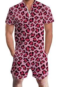 RAISEVERN Mens Romper Zipper Jumpsuit Male Shorts Sleeve One Piece Overalls Bro Outfits, XXL