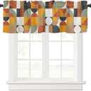 Valance for Windows Mid Century Orange Brown Sage Green Abstract Retro Geometric Modern Window Treatment Valances Rod Pocket Curtain Valance for Kitchen, Bathroom, Living Room, Bedroom (42 x 12 inch)