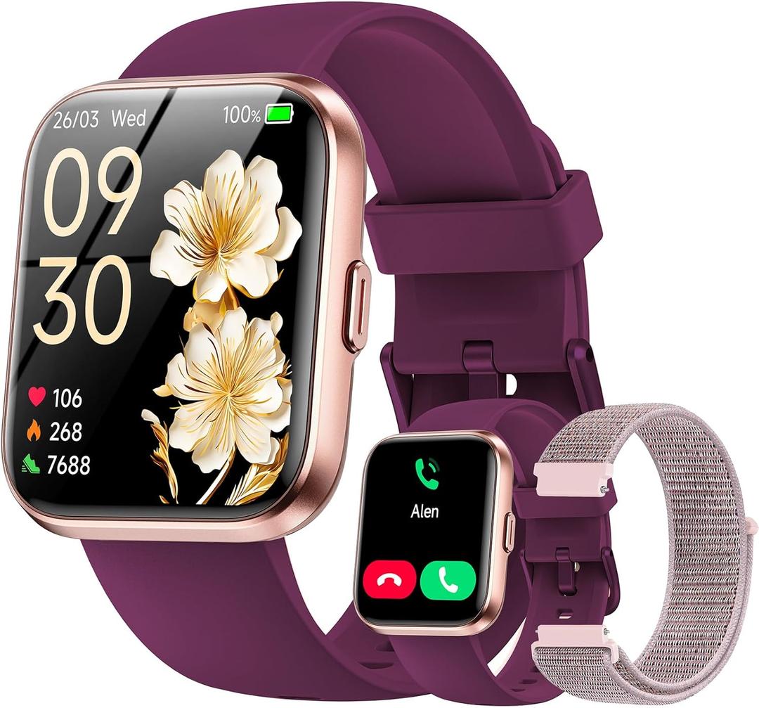 Smart Watches for Women, 1.85" HD Smart Watch for Android/iPhones (Make/Answer Calls), Fitness Tracker Watch with 24/7 Heart Rate Monitor, Sleep/Step Count Tracker, 120+ Sport Modes Pedometer Watch (Purple)