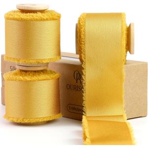 Silk Satin Ribbon 1-1/2 Inch x 30 Yards Gold- Handmade Frayed Ribbons for Gift Wrapping Wedding Party Invitations Bridal Bouquets Baby Showers Holiday Decor