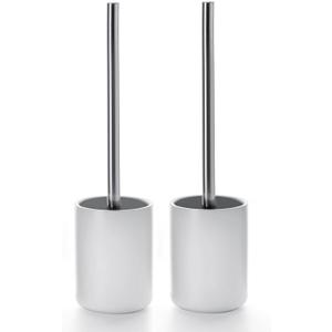 Ceramic Toilet Brush & Holder Set - Freestanding Deep-Cleaning Toilet Bowl Cleaner Brush, Stainless Steel Handle, Small & Sturdy for Storage, Easy to Clean, Non-Scratching (Matte White)