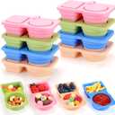 8 Pack Silicone Reusable Snack Containers with Lids - Mini Containers 2 Compartments, Portable Silicone Food Storage Box - for Kids& Adults, BPA-Free & Leakproof, Small for Snacks,School,Office,Picnic