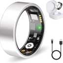 Nyweey Smart Ring for Women Men Fitness Ring with Heart Rate, Blood Oxygen, Blood Pressure, Sleep Tracker, Step Tracker, IP68 Waterproof Health Ring for iOS & Android,No Subscription Fee (Silver, 7#)