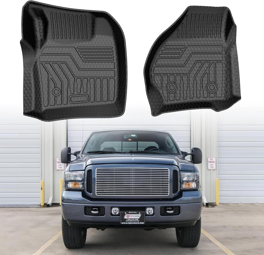 Mixsuper Custom Fit Front Floor Mats for 1999 2000-2007 Ford F-250 / F-350 / F-450 / F-550 Super Duty (All Models) / 2000-2005 Excursion, All Weather Floor Liner Durable 1st Row Set Black