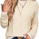 EVALESS Womens Sweaters Long Sleeve Crewneck Color Block Pullover Tops 2025 Fall Trendy Cable Knit Sweater (Beige, S)