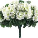 Hananona Artificial Geranium Flowers for Outdoors Geranium Silk Flowers Outdoor UV Resistant Garden Plants Faux Flowers for Home Kitchen Table Centerpieces Decor (12, White)