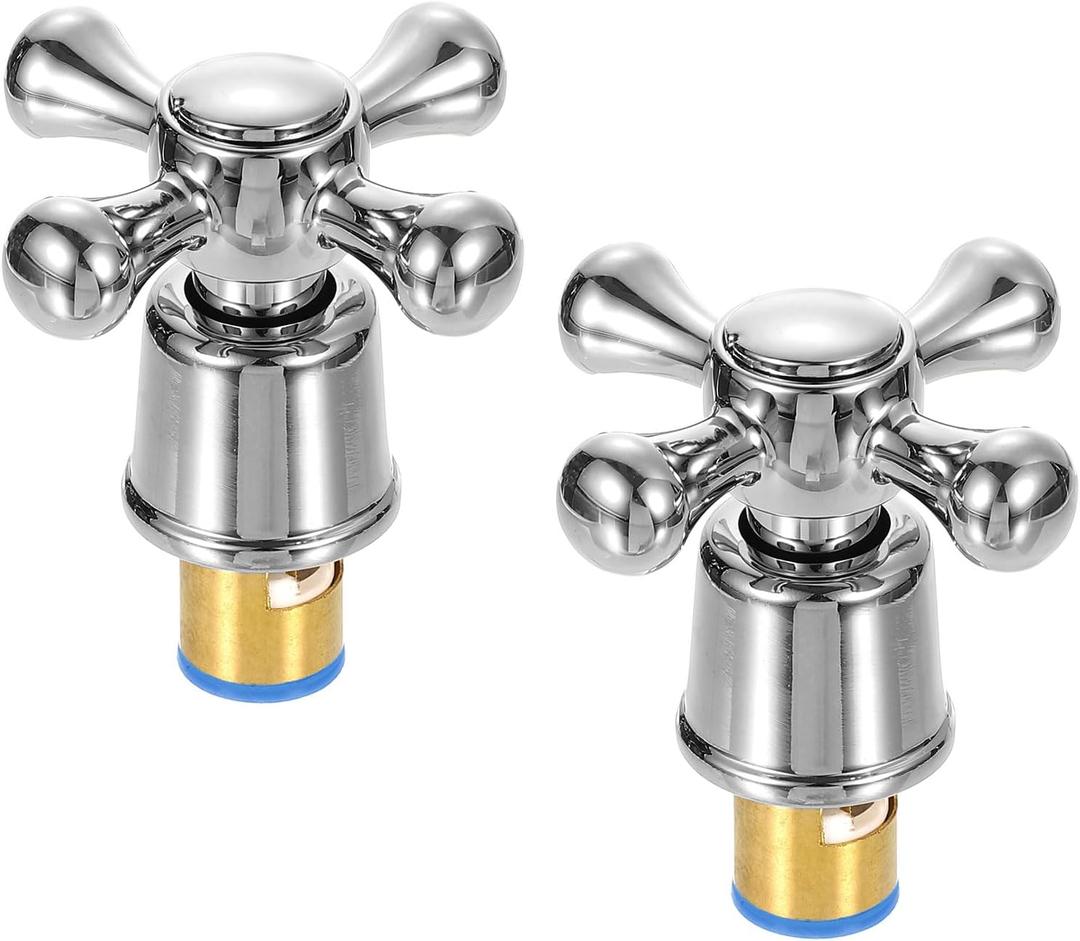UXCELL 2Pcs Faucet Tap Handles, Shower Knobs, Alloy Cross-Arm Replacement for Kitchen, Shower, Tub, Silver