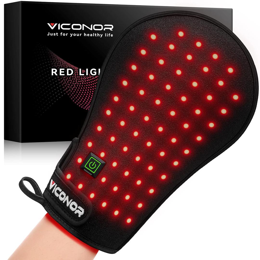 Viconor Red Light Therapy Device for Hands, Infrared-Light-Therapy-Gloves Finger Wrist, Led Near Infrared Carpal Tunnel (Black2)
