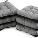 Chair Cushions for Dining Chairs Set of 6,Tufted Indoor Kitchen Seat Cushions 6 Pack, Memory Foam Chair Pads with Ties and Non Slip Backing,15.5" x 15.5" x 4",Dark Grey