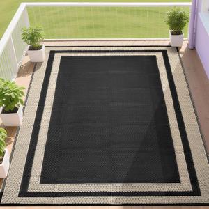 RURALITY Outdoor Rugs 6x9 Waterproof for Patios Clearance,Plastic Straw Mats for Backyard,Porch,Deck,Balcony,Black&Beige