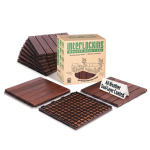 Patio Flooring Outdoor Waterproof - Balcony Flooring 12x12 - Pack of 10 Snap-Together Interlocking Patio Floor Tiles, Waterproof Outdoor Tiles for Pool, Patio Tiles Outdoor Interlocking All Weather (Stripe Pattern, Walnut Brown)