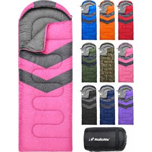 MalloMe Sleeping Bags for Adults Cold Weather & Warm - Backpacking Camping Sleeping Bag for Kids 10-12, Girls, Boys - Lightweight Compact Camping Essentials Gear Accessories Hiking Sleep Must Haves (Blossom Pink)