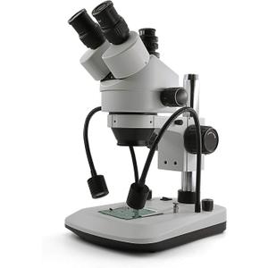 Swift S7-TGL-CA05 Trinocular Stereo Microscope, 7X-45X Zoom, WF10X Eyepieces, Gooseneck & Transmitted LED Lights, Pillar Stand, 110V