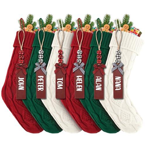 3PACK LumaBria18Inch Cable Knitted Personalized Christmas Stockings, Personalized Hanging Stockings for Holiday Party, Christmas Tree, and Family Home Decor in Red, White, Green