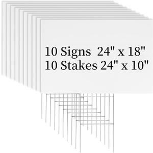 Newflager 10 Pack 18 x 24 Inches Large White Corrugated Plastic Yard Sign with Metal Stakes for Birthday, Real Estate Garage Sale Signs, Rent, Guidepost Decorations