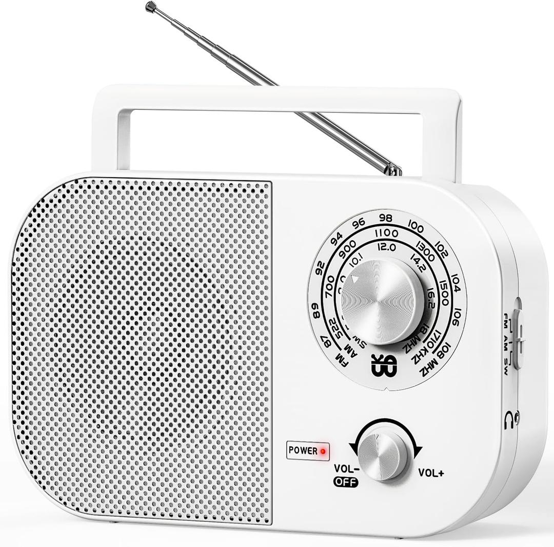 Portable AM FM Radio with Long Range Reception, Goodes Plug in Wall Shortwave Transistor Radio with Big Speaker, Battery Powered or AC Power, Large Tuning Knob, Clear Dial Gifr for Elder