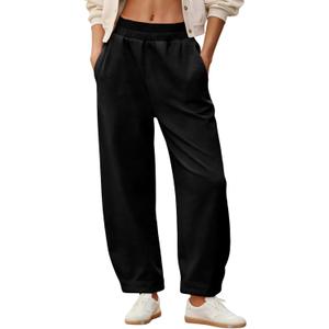 Springrain Womens Barrel Sweatpants High Waisted Wide Leg Pants Casual Cotton Lounge Trousers with Pockets, Black, Large