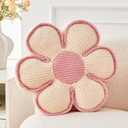 Kcvvcr Flower Pillow, Soft Flower Decorative Throw Pillow, Cute Daisy Flower Shaped Seating Floor Cushion Room Décor Plush Pillows for Sofa Couch Bed (13.7 Inch, Ivory)