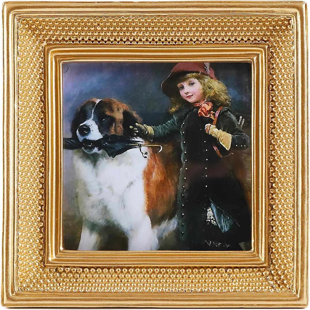 Gold Vintage Picture Frames 3x3 Mini Square Antique Pictures Frames with Beaded Border Ornate Picture Frames for Tabletop and Wall Mount Decorative Gallery Wall Art