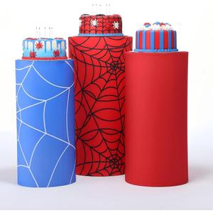 Set of 3 Spider Themed Spandex Cylinder Stand Covers for Carnival Party, Red Blue Cylinder Pedestal Cover, Dessert Table Display for Birthday Baby Shower Backdrop Decor(Spider)