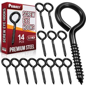 14PCS Black Screw Eyes - 3.2 Inch Heavy Duty Eye Bolts, Cable & Wire Securer - Hammock Stand, Indoor & Outdoor Use