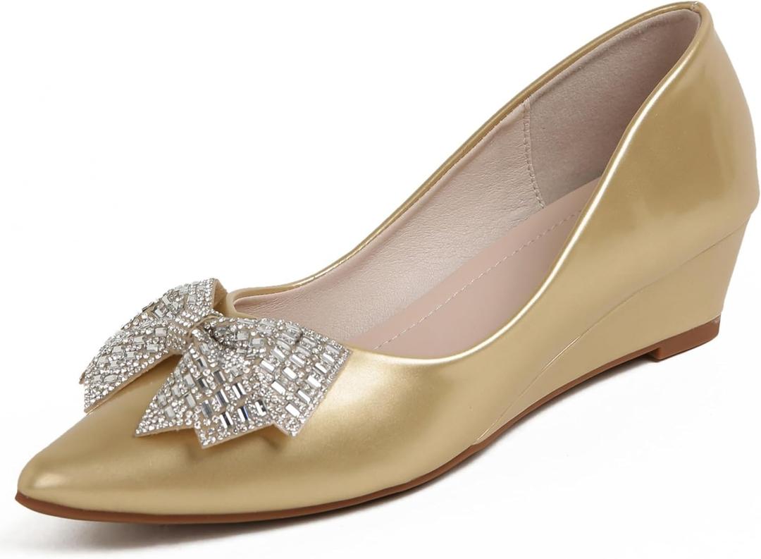 QXCGDYXT Women's Wedges Heels for Women Pumps Comfortable Closed Toe Dressy Shoes Women Pumps Wedge Shoes for Wedding Work Office Party 2 Inches Gold - Size 9