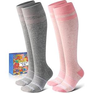Lalapapa Cotton Compression Socks for Women Men  2 Pairs 2030mmHg Circulation Arch Support Socks, Comfortable Breathable, Grey & Pink, L / XL