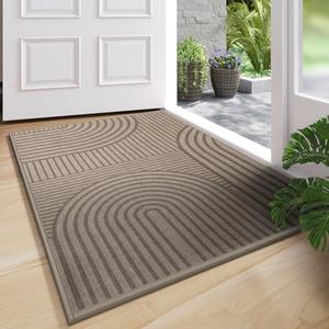 QiCaiJia Front Door Mat 17''x30'', Absorbent Muddy Dirt Resist Washable Non Slip Low-Profile Indoor Doormat, Easy Clean Welcome Entryway Door Mats, Brown