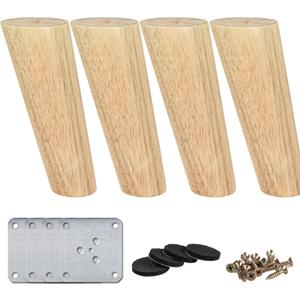La Vane 8 inch / 20cm Wooden Furniture Legs, 4PCS Soild Wood Oblique Tapered Varished Replacement Feet with Mounting Plate for Couch Sofa Cabinet TV Stand Armchair (Clear Coated)