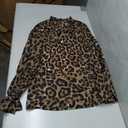 Floerns Women's Leopard Print Elegant Long Sleeve Frill Trim Mock Neck Blouse Tops, XXL