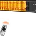 Powerscale 1500W Electric Patio Heater, IP65 Waterproof, Remote, Fast Heating, 4 Heat Levels, 24H Timer & Memory Function, Wall Mounted Indoor/Outdoor Heater for Patio, Garage, Backyard, Black