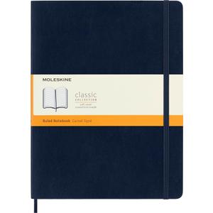 Moleskine Classic Notebook, Soft Cover, XL (7.5" x 9.5") Ruled/Lined, Sapphire Blue, 192 Pages