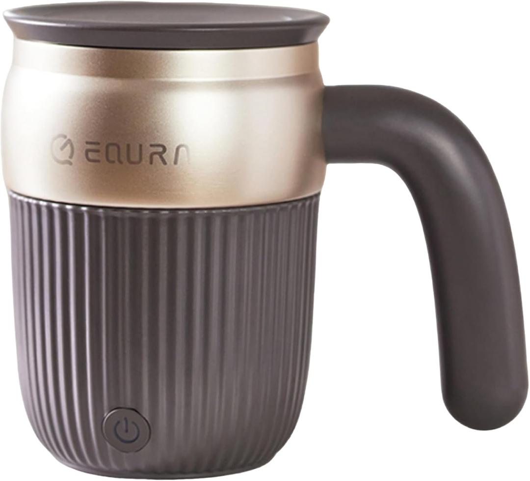 EQURA Automatic Self Stirring Coffee Mug, Rechargeable Megnetic Auto Mixer Cup 15oz, for Coffee/Milk/Tea/Cocoa, for Home/Travel/Office, Gifts for Birthday/Christmas (Grey) (Gray)