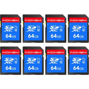 INDMEM SD Card 64GB 8-Pack, Class 10 64GB High Speed up to 90M/S Full HD Video Flash Memory Card MLC Standard Secure Digital Cards Camera Cards