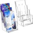 KTRIO 3 Tier Acrylic Brochure Holder 4x9 Inches 2 Pack, Clear Trifold Brochure Display Stand Plastic Pamphlet Holder for Flyer, Literature, Bookmark, Catalogs, Countertop or Wall Mount Use