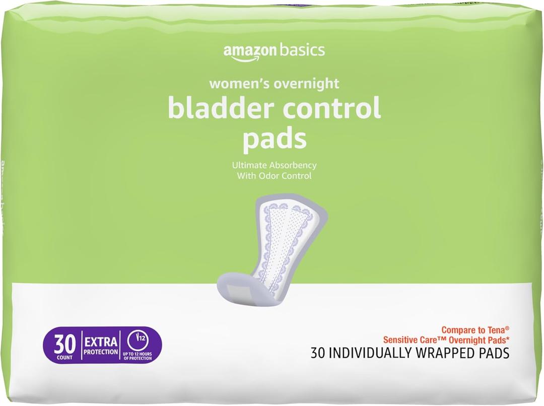 Incontinence Pads for Women, Postpartum Pads, Bladder Control, Overnight Absorbency, Fresh Protection, Unscented, 30 Count