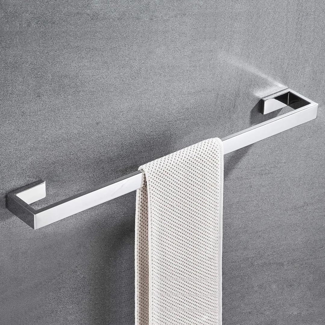 JunSun Square Towel Bar 24-Inch Stainless Steel Towel Holder Bathroom Accessories Square Bathroom Bars Towel Rack Bathroom Hardware Wall Mounted Stainless Steel Polished Chrome