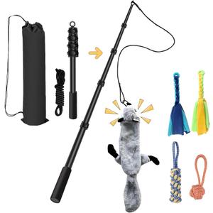 Flirt Pole for Dogs - Interactive Toys Tug-of-war for Dog, Five-Section Retractable Adjustable Length for Outdoor Exercise & Training (59.06 inches)