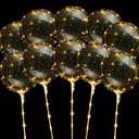 LED Balloons Light, 10 Pack LED Balloons with Sticks, 20 Inch Clear Bobo Balloon with Lights Helium Glow Bubble Lights for Party Supplies Valentines Decor (Warm)