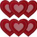 OWENIE Valentine's Day Heart Placemats Set of 6, Embroidered Red Gillter Heart with Sequins Valentine's Table Mats, and Wedding Table Decor,13.5 x 15, Red