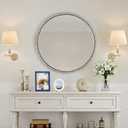 PERHOM Round Mirror for Wall Decor, 31.5"x31.5" Antique Mirror with Solid Beaded Frame, Baroque Aesthetic Mirrors for Bathroom, Bedroom, Living Room, Entryway, Fireplace, Silver